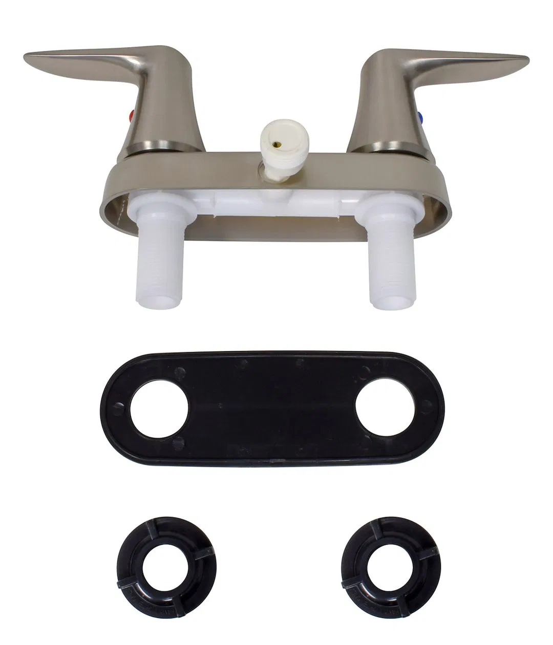 PF223404 – VALTERRA LLC Shower Control Valve, 2 Valve Single Piece Wall Mount 4 Inch 2 Lever Handles Brushed Nickel P...